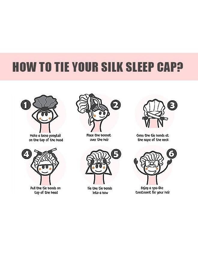 Loquat Satin Bonnet Tie Knot Shower Cap, Adjustable Elastic Tie Hair Care Sleep Caps, Hair Cover Bonnet Caps for Sleep Shower (Red) - Image 3