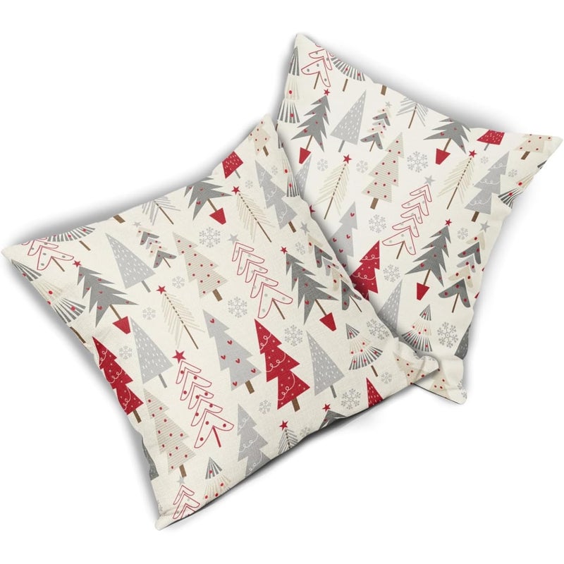 jaexest Christmas Tree Pillow Covers 18x18 Set of 2, Red Grey Beige Xmas Decor Throw Pillowcases - Linen Blend Cushion Covers for Sofa Couch Bed Farmhouse Winter Holiday Decorations - Image 4