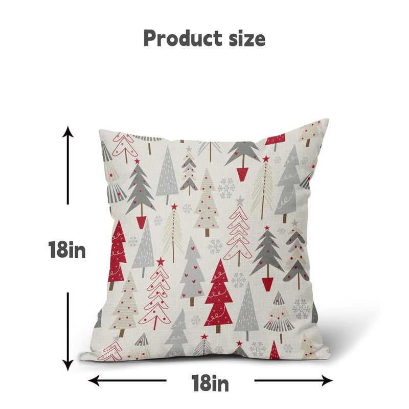 jaexest Christmas Tree Pillow Covers 18x18 Set of 2, Red Grey Beige Xmas Decor Throw Pillowcases - Linen Blend Cushion Covers for Sofa Couch Bed Farmhouse Winter Holiday Decorations - Image 3