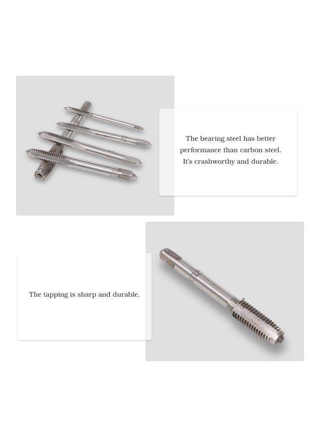 NIBEMINENT 5-Piece Adjustable T-Handle Ratcheting Wrench Thread Kit with M3-M8 Machine Screw Metric Plug Tap Silver - Image 2