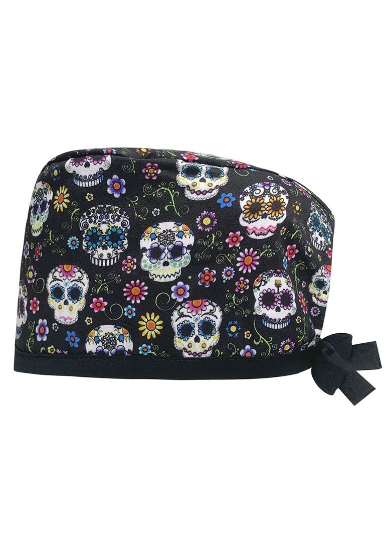 KUYING Cotton Printed Surgical Cap Strap Adjustable Medical Work Cap 