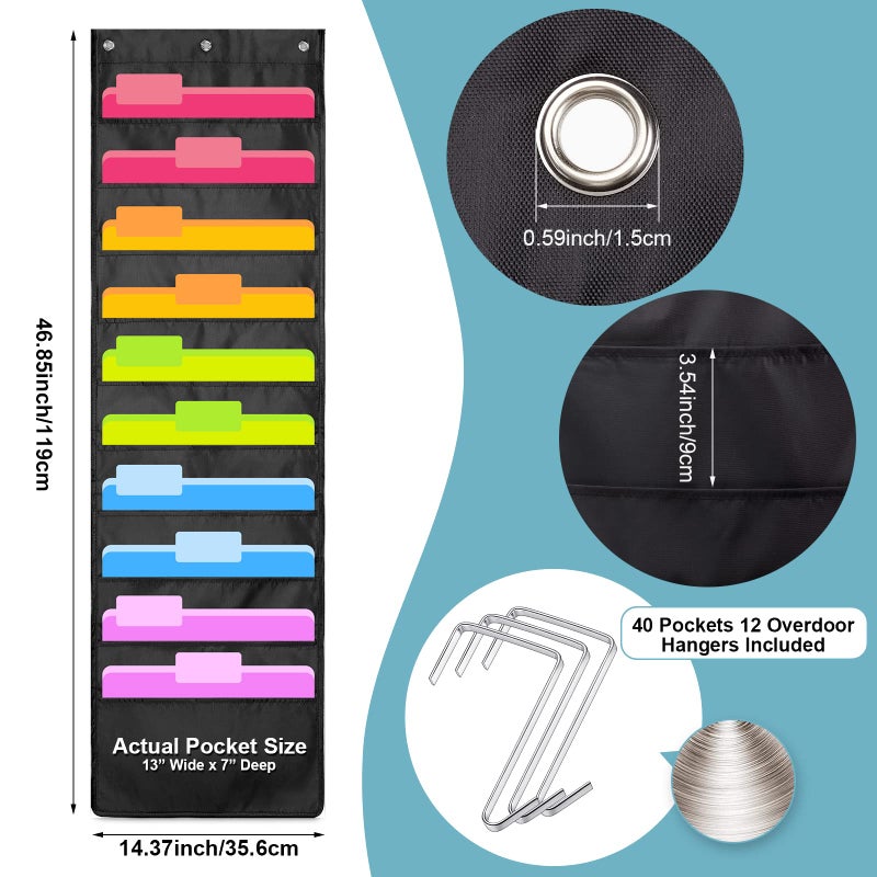 Geyee 4 Pack Hanging Wall File Organizer, Storage Pocket Chart, over Door Hangers Included, Hanging Wall Paper Organizer for File Folders, Classroom Mailbox, Home Office Papers(10 Pocket) - Image 2