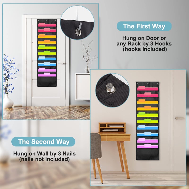 Geyee 4 Pack Hanging Wall File Organizer, Storage Pocket Chart, over Door Hangers Included, Hanging Wall Paper Organizer for File Folders, Classroom Mailbox, Home Office Papers(10 Pocket) - Image 4