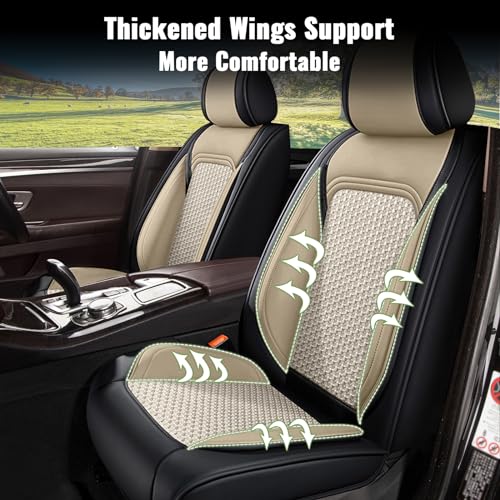 IKABEVEM Car Seat Covers Front Seats for GMC Yukon 2007-2025 2026 SUV - Breathable Cooling Ice Silk Leather Seat Cover - 2 Seats for GMC Yukon Accessories (Black&Beige) - Image 3