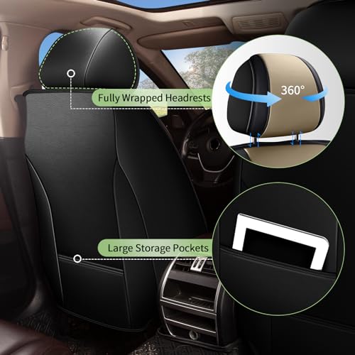 IKABEVEM Car Seat Covers Front Seats for GMC Yukon 2007-2025 2026 SUV - Breathable Cooling Ice Silk Leather Seat Cover - 2 Seats for GMC Yukon Accessories (Black&Beige) - Image 5