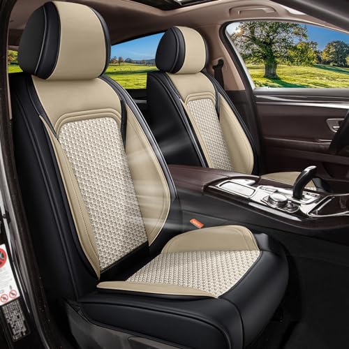 IKABEVEM Car Seat Covers Front Seats for GMC Yukon 2007-2025 2026 SUV - Breathable Cooling Ice Silk Leather Seat Cover - 2 Seats for GMC Yukon Accessories (Black&Beige) - Image 1