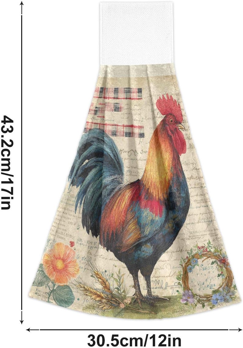 Dussdil Rooster Daisy Plaid Kitchen Hanging Towel 12 x 17 Inch Flowers Chicken Wheat Hand Tie Towels Set 2 Pcs Tea Bar Dish Cloths Dry Towel Soft Absorbent Durable for Bathroom Laundry Room Decor - Image 5