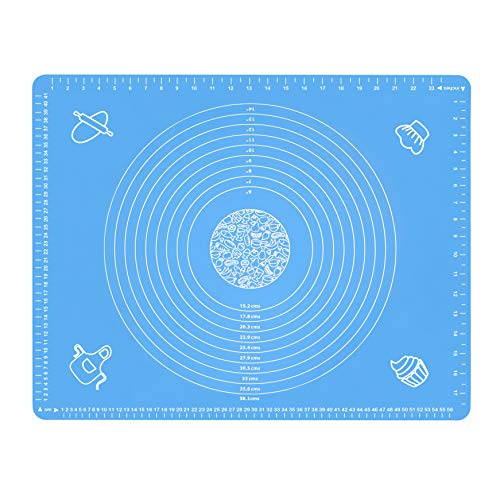 BJGXFMQ Silicone Baking Mat for Rolling Pastry Dough with Measurements, 25.6" x 17.7" BPA Free Non Stick and Non Slip Blue Table Sheet Baking Supplies for Bake Pizza Cake - Image 1