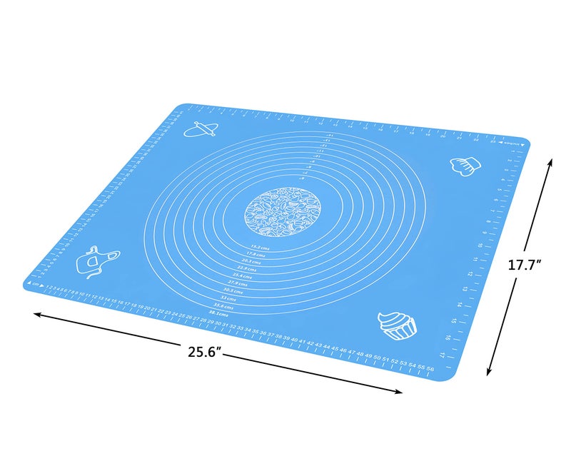 BJGXFMQ Silicone Baking Mat for Rolling Pastry Dough with Measurements, 25.6" x 17.7" BPA Free Non Stick and Non Slip Blue Table Sheet Baking Supplies for Bake Pizza Cake - Image 5