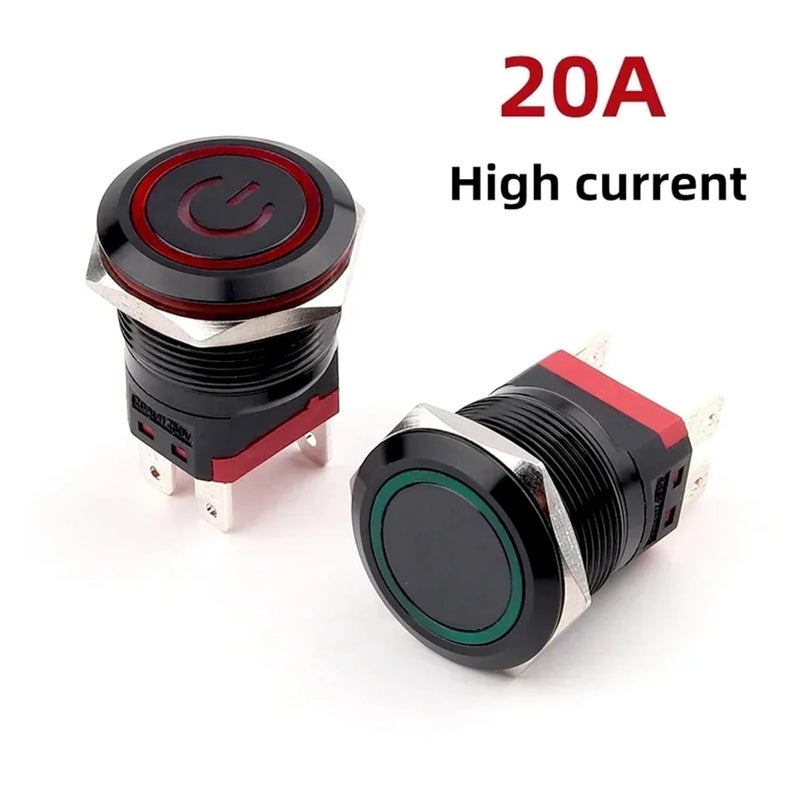 مفتاح طاقة مقاوم للماء 22 مم ذاتي القفل عالي التيار قابل لإعادة الضبط 9-24 فولت أسود - Image 4