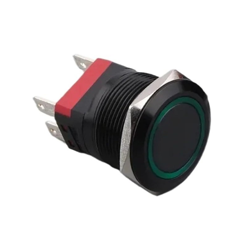 مفتاح طاقة مقاوم للماء 22 مم ذاتي القفل عالي التيار قابل لإعادة الضبط 9-24 فولت أسود - Image 1