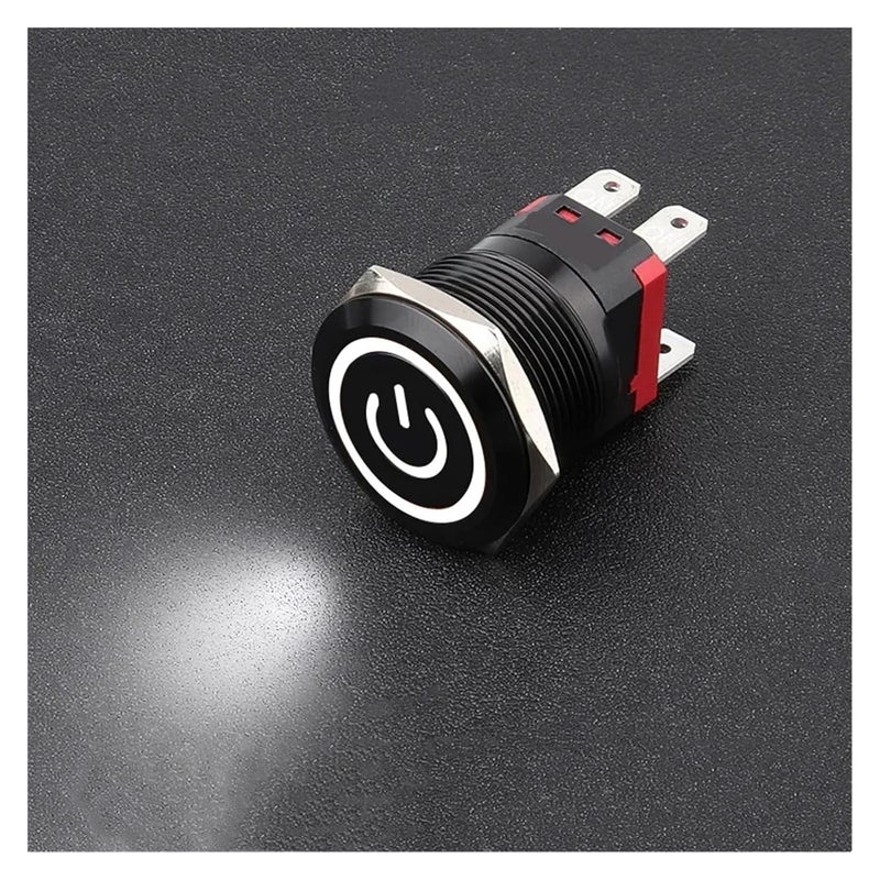 مفتاح طاقة مقاوم للماء 22 مم ذاتي القفل عالي التيار قابل لإعادة الضبط 9-24 فولت أسود - Image 3