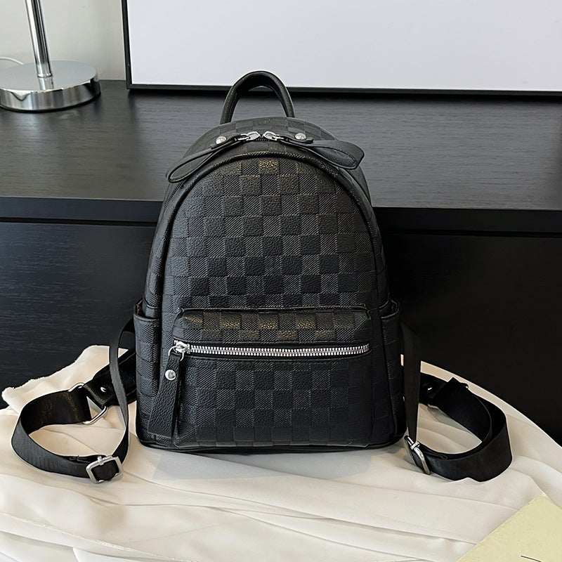 Backpack Womens Summer New Simple All-match Large Capacity Textured College Student Schoolbag Temperament Backpack No Pendant Black 