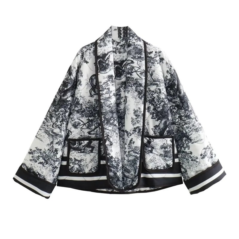 Foreign trade 2023 European and American winter New European and American cross-border womens clothing Street quilted cotton printed cotton coat 2796 Picture color 