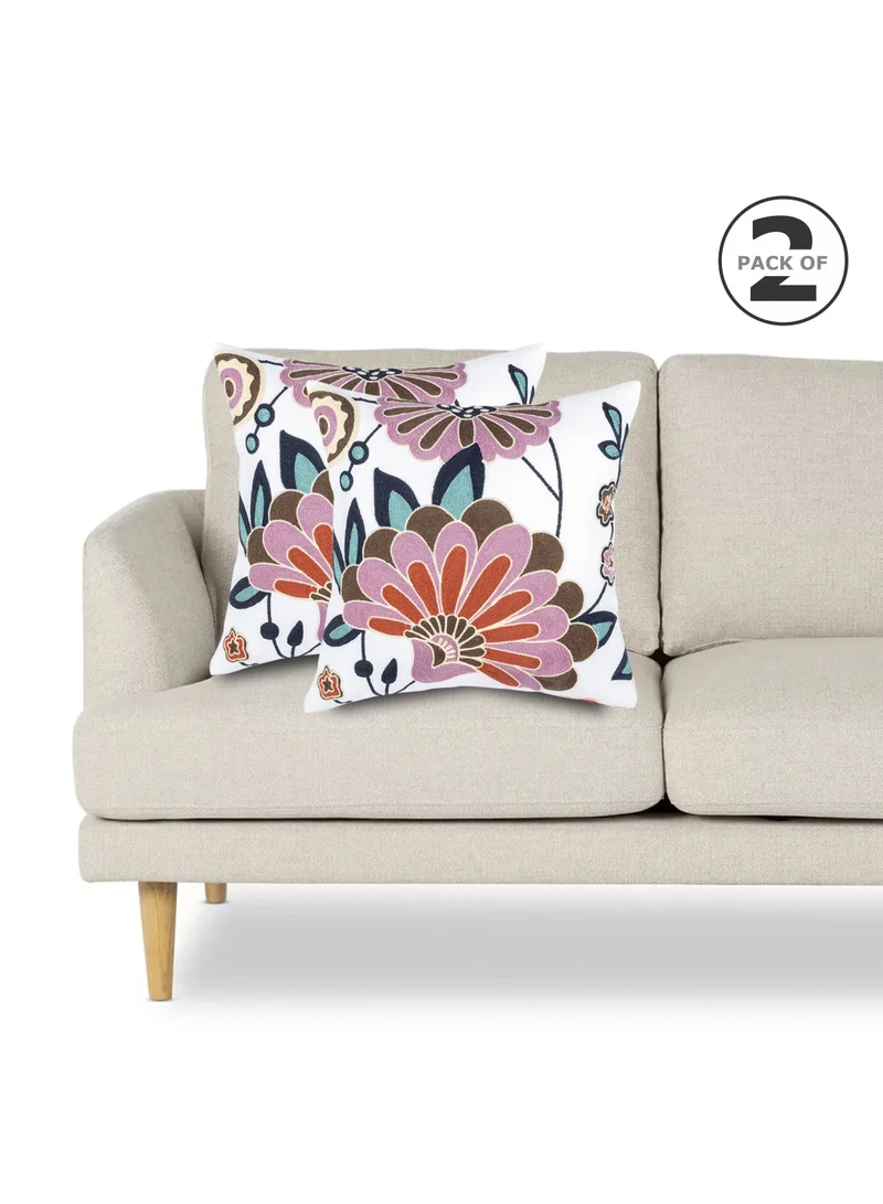 Donetella 2 Piece Embroidered Cushion Cover (45x45 cm) without filler Multicolor