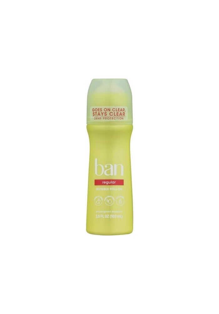 Ban Roll-On Antiperspirant Deodorant, Regular, 3.5 oz - 24 Hour Invisible Protection - Image 2
