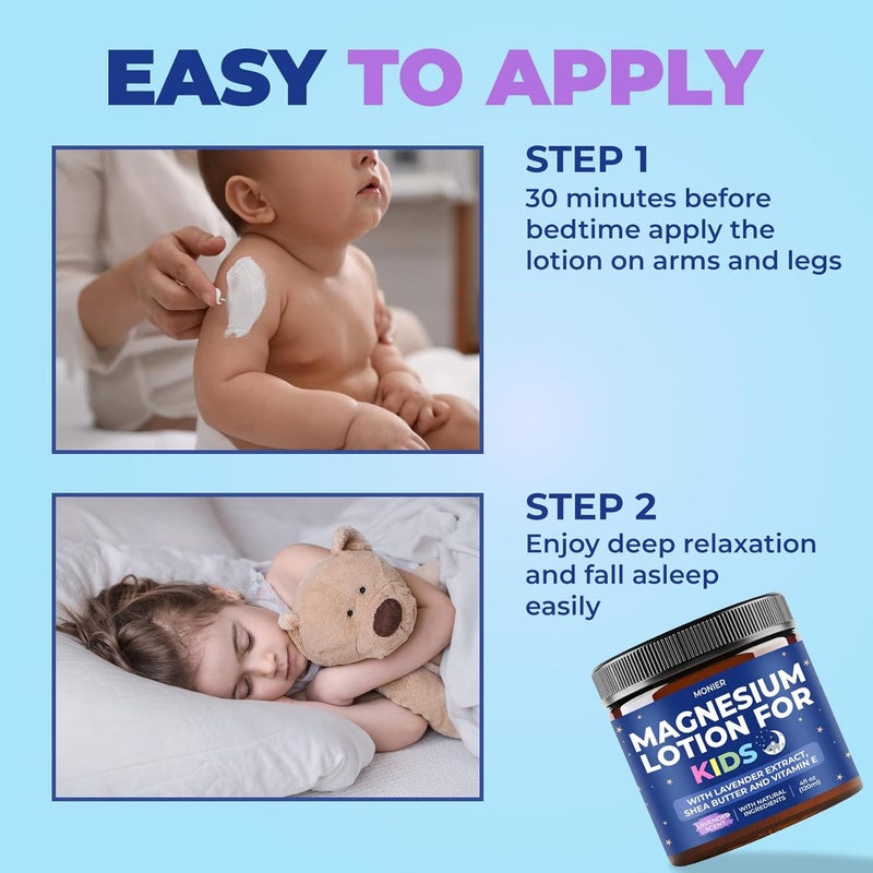 MONIER Magnesium Lotion for Kids Relaxing Magnesium Cream with Lavender Shea Butter Aloe Vera 100 Natural Ingredients 4 oz Unscented - Image 5