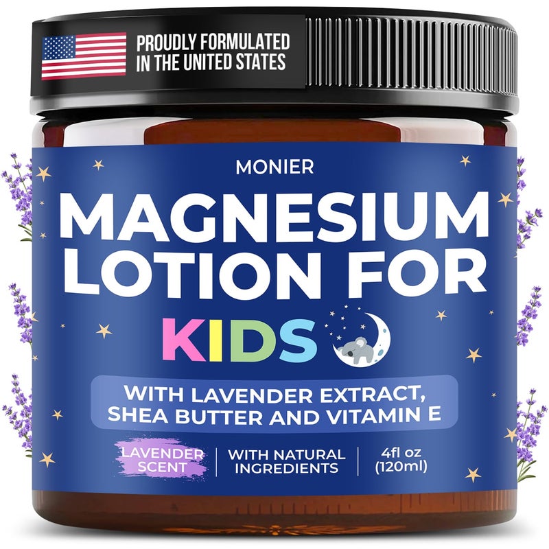 MONIER Magnesium Lotion for Kids Relaxing Magnesium Cream with Lavender Shea Butter Aloe Vera 100 Natural Ingredients 4 oz Unscented - Image 1