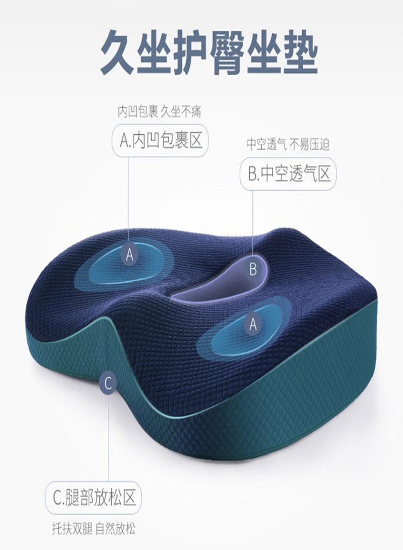 Hollow Cushion Office Seat Cushion Beautiful Buttock Cushion Memory Foam Slow Rebound Cushion Navy Blue 42*33*8cm - Image 4