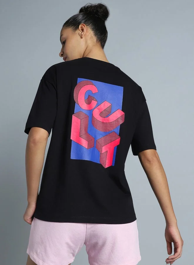 Cult Women Black Back Print Relaxed Fit T-Shirt