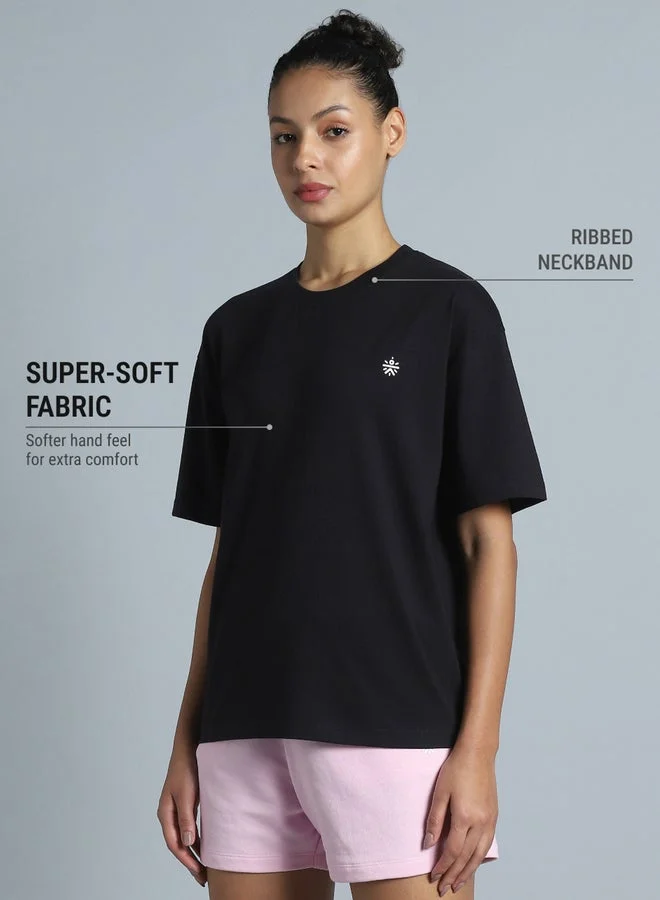 Cult Women Black Back Print Relaxed Fit T-Shirt