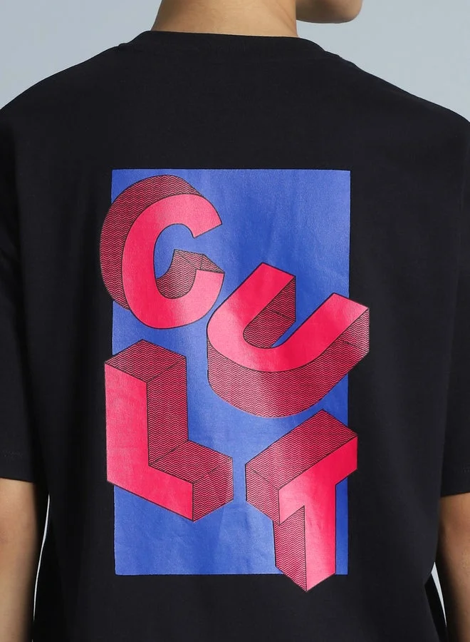 Cult Women Black Back Print Relaxed Fit T-Shirt
