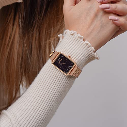Joker & Witch Quad 24mm Black Dial 16mm Rose Gold Steel Mesh Watch for Women - Image 2