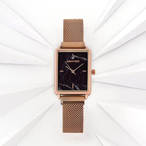 Joker & Witch Quad 24mm Black Dial 16mm Rose Gold Steel Mesh Watch for Women - Image 3