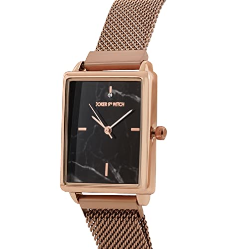 Joker & Witch Quad 24mm Black Dial 16mm Rose Gold Steel Mesh Watch for Women - Image 4