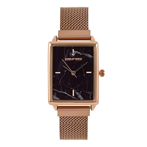 Joker & Witch Quad 24mm Black Dial 16mm Rose Gold Steel Mesh Watch for Women - Image 1