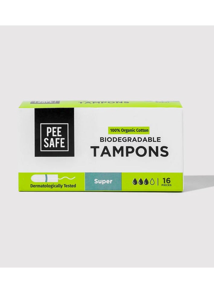 Pee Safe Organic Cotton Tampons (Pack of 16, Super Plus) - Image 1