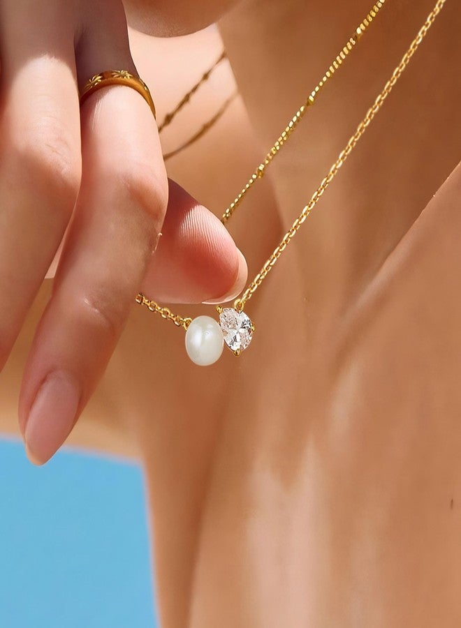 Fettero Gold Necklace for Women - 14K Plated Dainty Gold Necklaces Charm Pearl Toi et Moi Necklaces for Women Jewelry Gift - Image 2