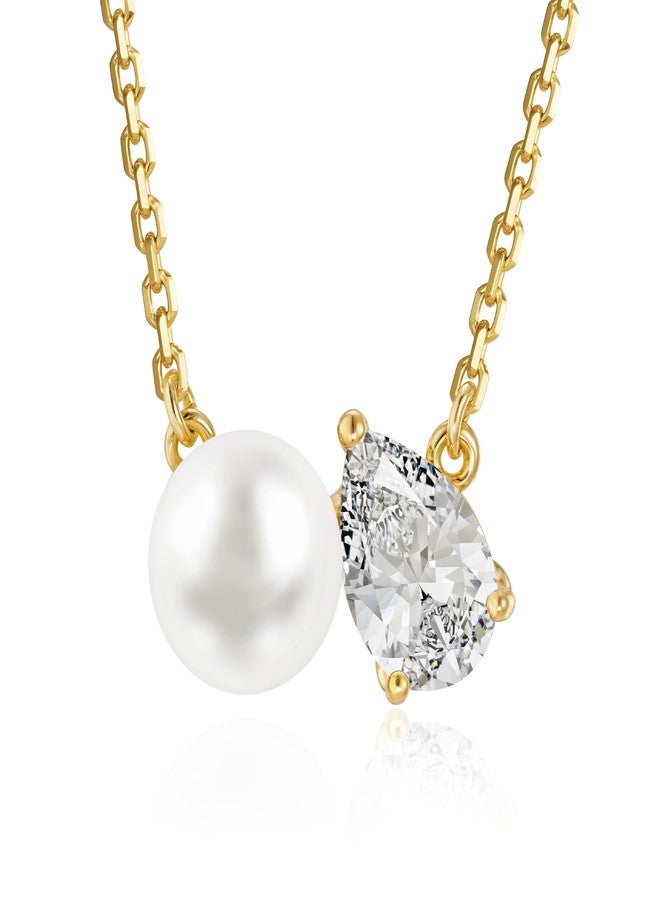 Fettero Gold Necklace for Women - 14K Plated Dainty Gold Necklaces Charm Pearl Toi et Moi Necklaces for Women Jewelry Gift - Image 1