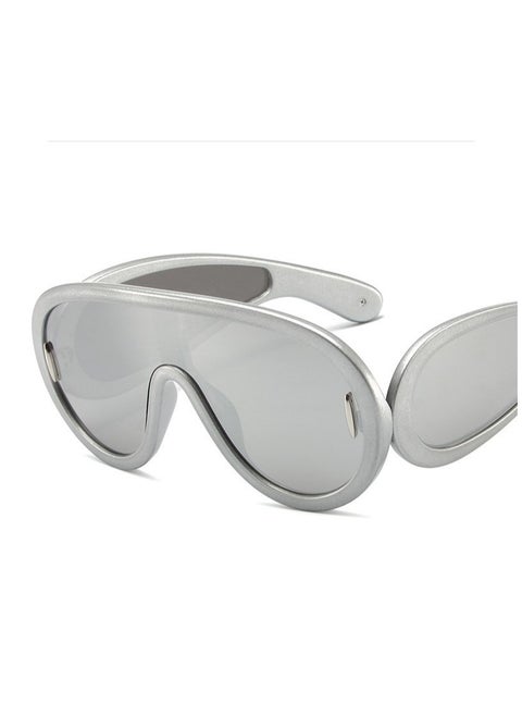 Fashion Wave Mask Sunglasses, Trendy Oversized One Piece Round Sunglasses, Women Men Fashion Smooth Frame Wave Mask Shades Big Siamese Lenses Luxury Designer