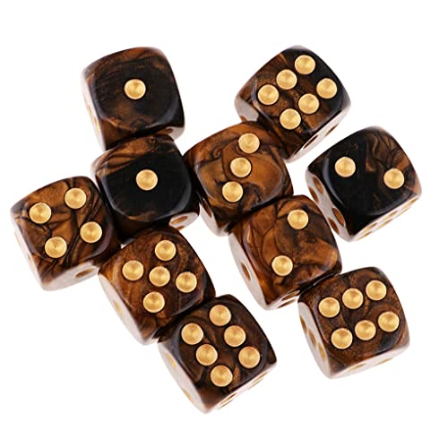 Yiotfandoll 10PCS Polyhedral Dice D6 Dice 16mm Acrylic Dice Game Dice for RPG MTG DND Dice Table Games Black Gold - Image 5