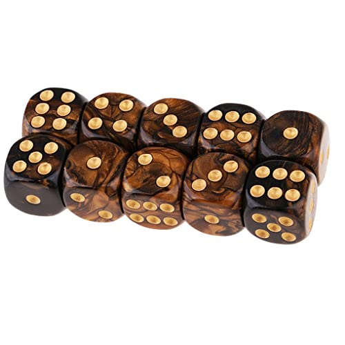Yiotfandoll 10PCS Polyhedral Dice D6 Dice 16mm Acrylic Dice Game Dice for RPG MTG DND Dice Table Games Black Gold - Image 1