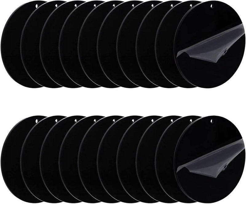 klarako 20 Pieces Round Black Acrylic Ornament Blanks DIY Discs with Hole Supplies for Keychain - Image 3