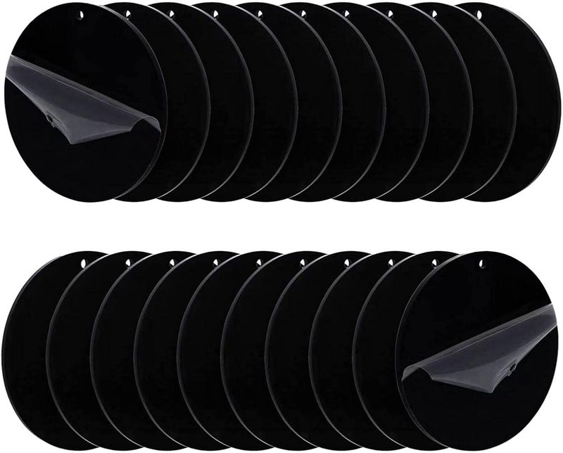 klarako 20 Pieces Round Black Acrylic Ornament Blanks DIY Discs with Hole Supplies for Keychain - Image 1