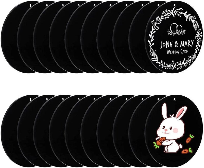 klarako 20 Pieces Round Black Acrylic Ornament Blanks DIY Discs with Hole Supplies for Keychain - Image 4