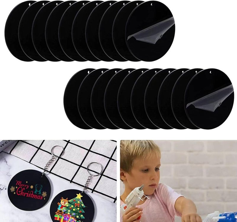 klarako 20 Pieces Round Black Acrylic Ornament Blanks DIY Discs with Hole Supplies for Keychain - Image 5
