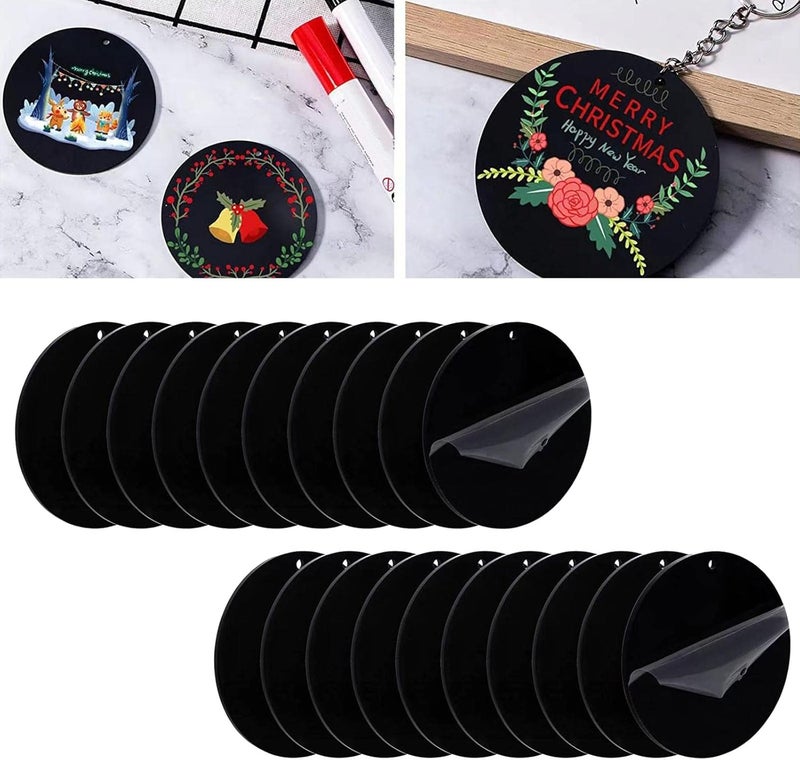 klarako 20 Pieces Round Black Acrylic Ornament Blanks DIY Discs with Hole Supplies for Keychain - Image 2