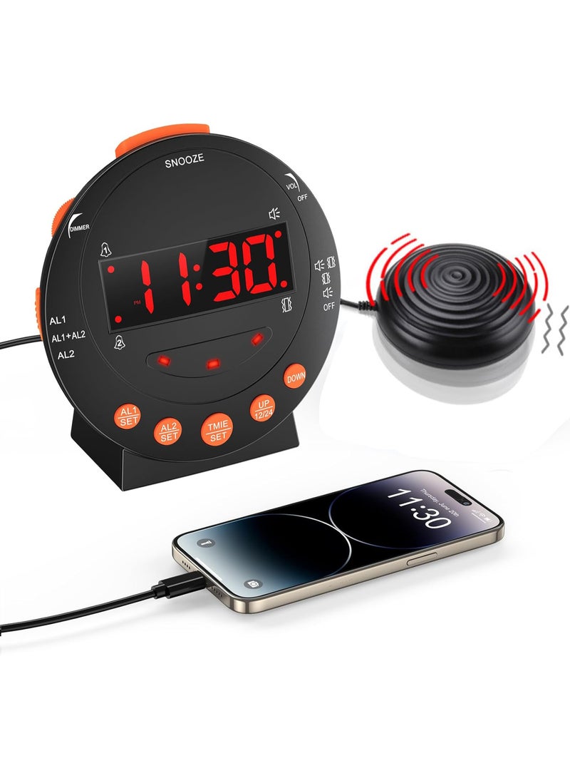 JOUDIYA Alarm Clock with Bed Shaker, Sonic Bomb Vibrating Alarm Clock for Heavy Sleepers & Hearing Impaired, Adjustable Volume & Dimmer, Snooze, USB Charging Port - Image 1