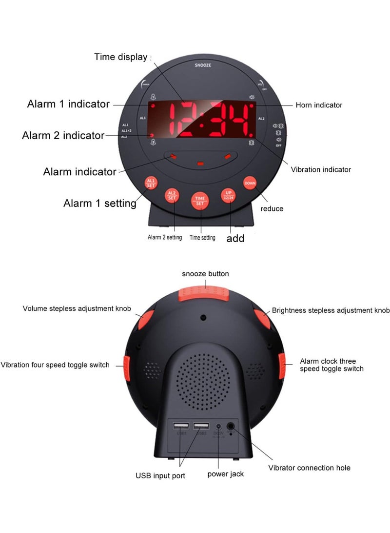 JOUDIYA Alarm Clock with Bed Shaker, Sonic Bomb Vibrating Alarm Clock for Heavy Sleepers & Hearing Impaired, Adjustable Volume & Dimmer, Snooze, USB Charging Port - Image 2