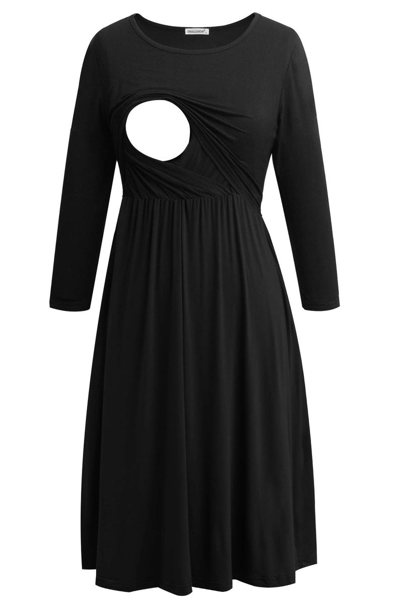 Smallshow Womens Maternity Nursing Dress 34 Sleeve Dress for Breastfeeding XXLarge Black - Image 2