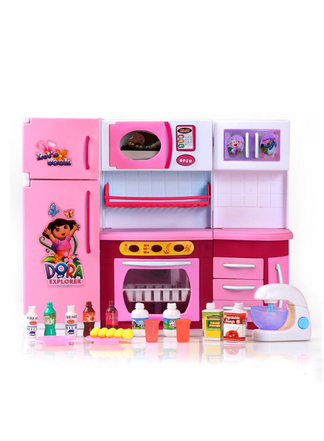 Qunfeng Dora Genuine Children's Play House Electric Water Kitchen Birthday Gift Educational Set Girls Toys-Color:2530 Ice Cream Machine - Image 3