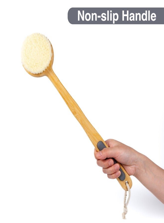 MtBoi Dual-Sided Back Scrubber for Shower – Nylon Bristles for Deep Exfoliation, Soft Silicone for Gentle Care, Long Bamboo Handle with Anti-Slip Grip, Perfect for Wet or Dry Brushing (Gray) - Image 5