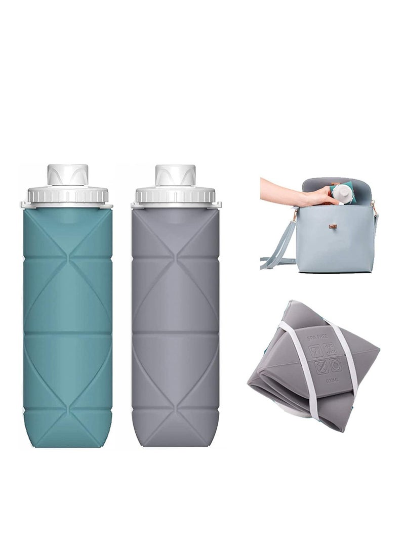 Y&D Collapsible Water Bottles 2 Pack BPA Free Silicone Leak proof Reusable Travel Bottle Lightweight Waterproof for Sport Working Out Camping Backpacking Hiking Green Grey - Image 1