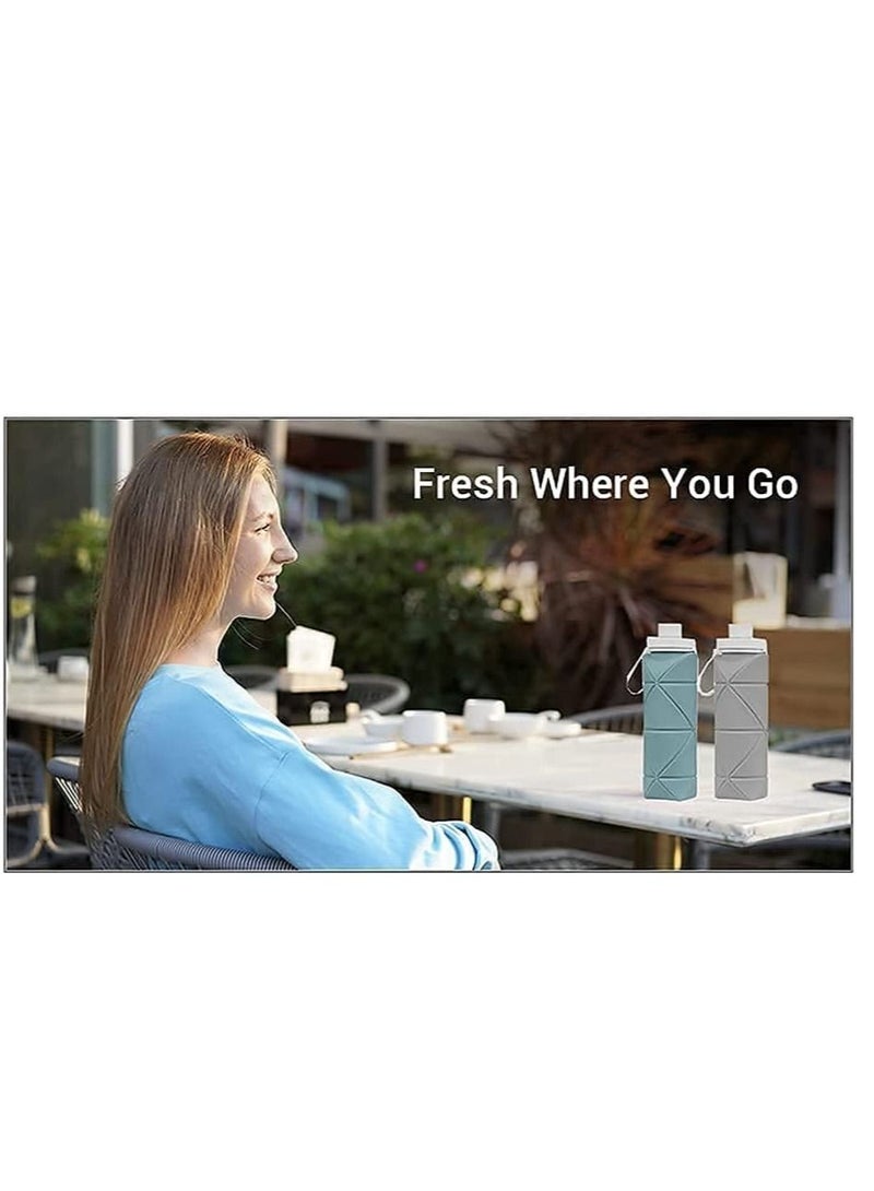Y&D Collapsible Water Bottles 2 Pack BPA Free Silicone Leak proof Reusable Travel Bottle Lightweight Waterproof for Sport Working Out Camping Backpacking Hiking Green Grey - Image 4