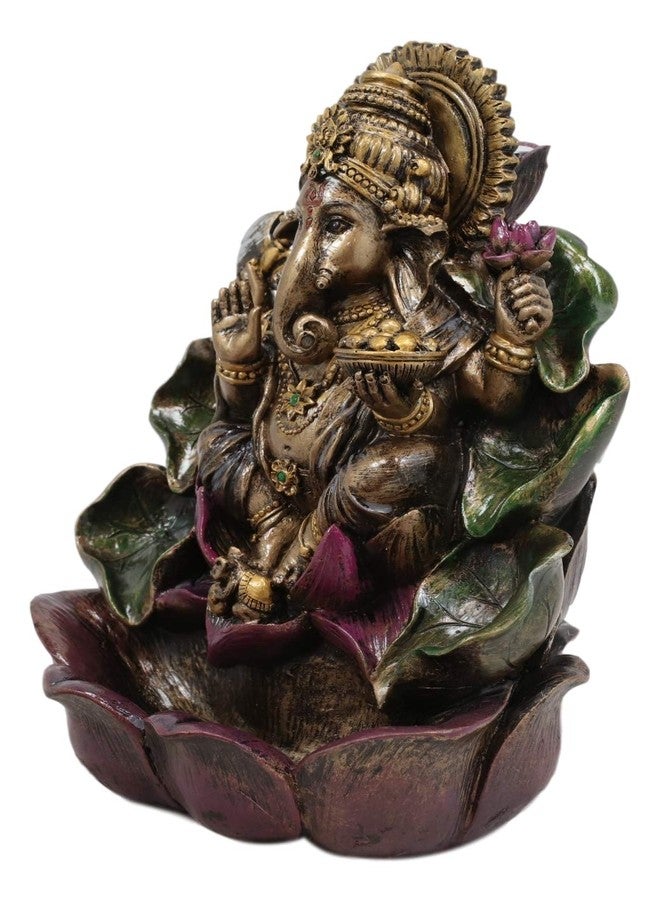 Ebros Gift Ebros Hindu Avatar Ganapati Lord Ganesha with 4 Hands Seated On Lotus Throne Backflow Cone Incense Burner Statue 6" Tall Hinduism Vastu God of Wisdom Success and Prosperity Altar Decor Figurine - Image 2