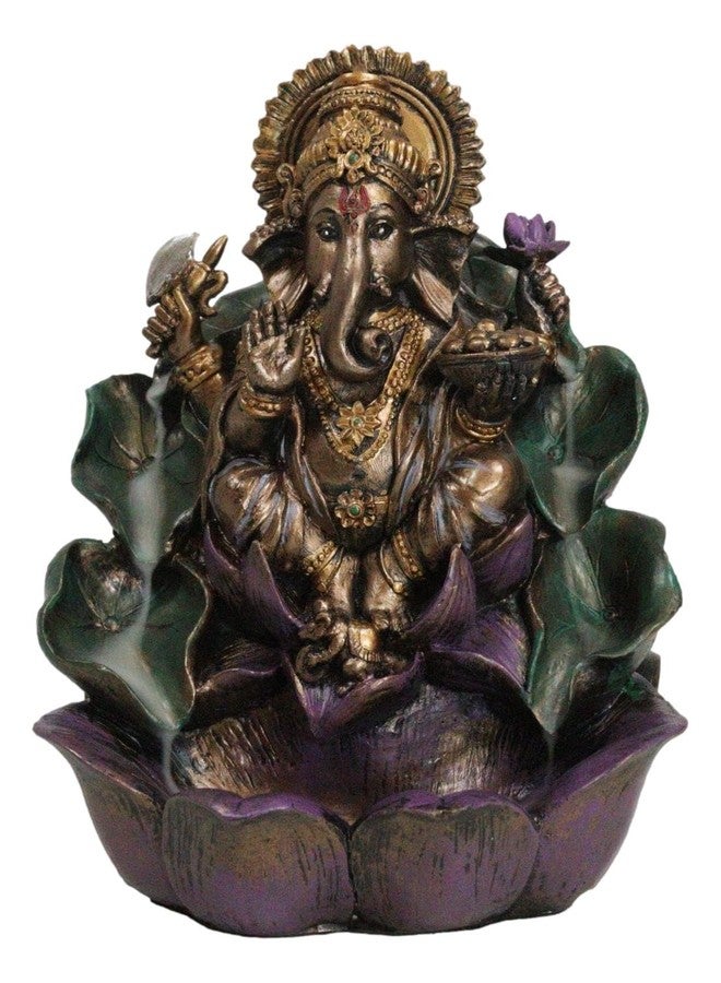 Ebros Gift Ebros Hindu Avatar Ganapati Lord Ganesha with 4 Hands Seated On Lotus Throne Backflow Cone Incense Burner Statue 6" Tall Hinduism Vastu God of Wisdom Success and Prosperity Altar Decor Figurine - Image 1